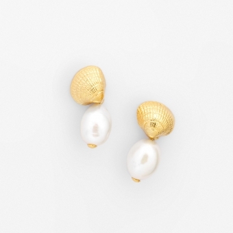 Kolczyki wiszące muszelki z perłami, srebrne pozłacane